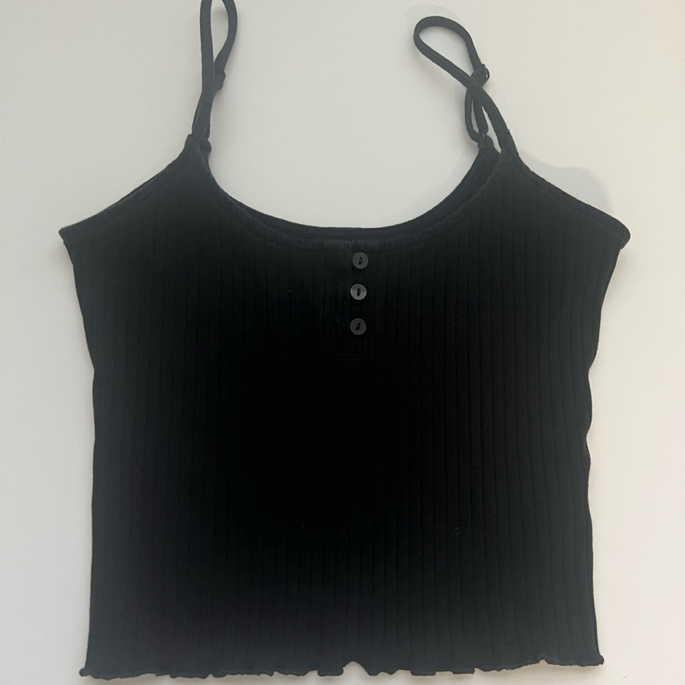 Black Ribbed Cropped Tank Top